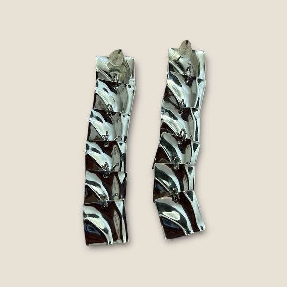 Geometric Tower Dangle Earrings Silver - Picture 3 of 3